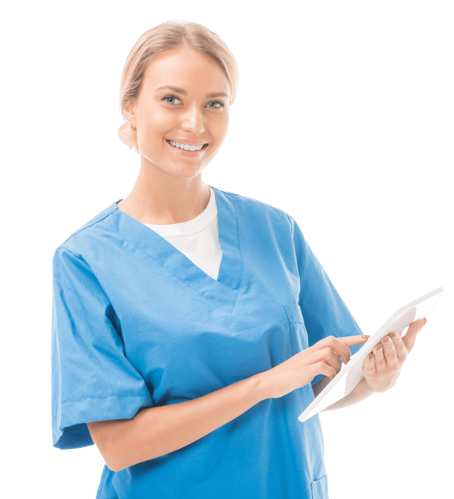 Glückliche Krankenschwester Pflege-Cloud